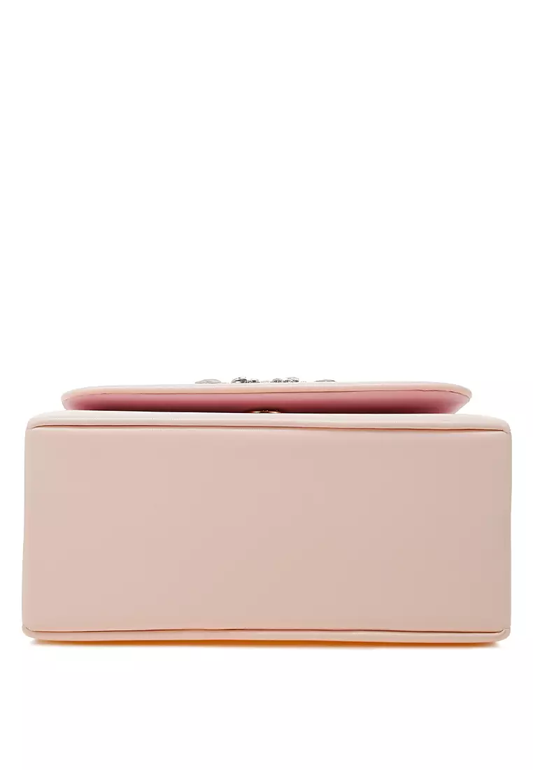 Tas Bros Berlian Imitasi dengan Pegangan Atas Mutiara Warna Pink