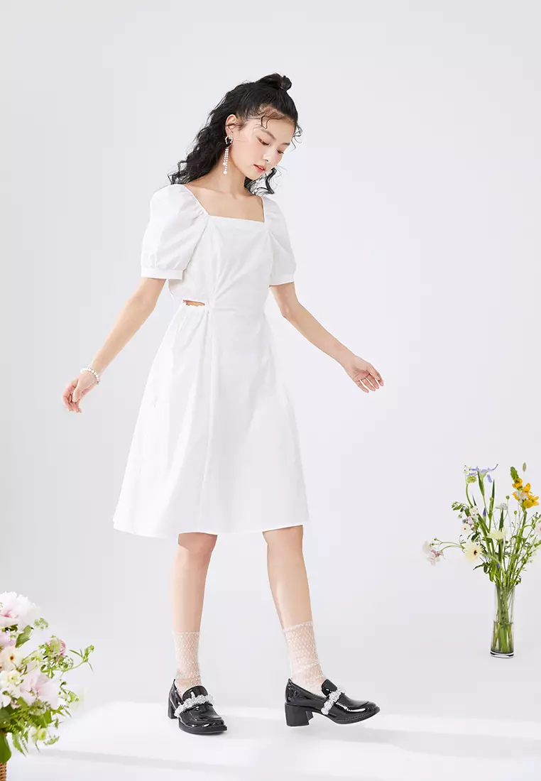 White square neck midi dress discount