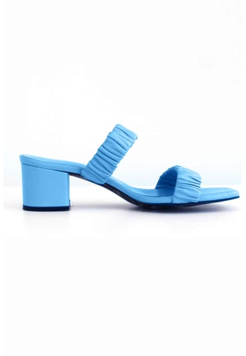 TAV blue [Korean Designer Brand][Order-made] Ruched double strap heeled mules - Ocean Blue 536CCSH6F4EFAFGS_1
