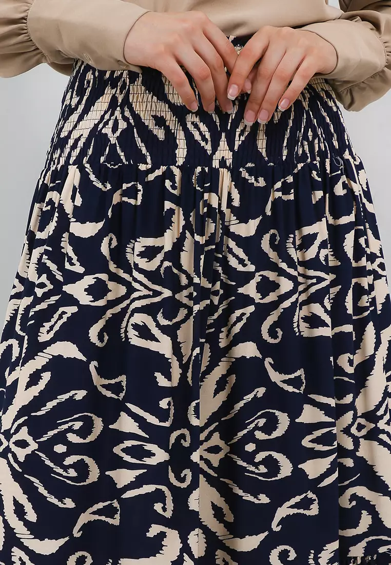 Ethnic Print Snocked Satin Skirt