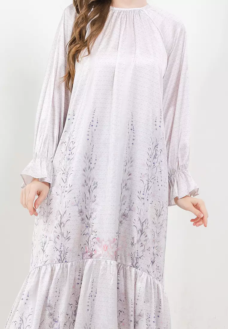 Ruffle Hem Printed Sateen Maxi Dress