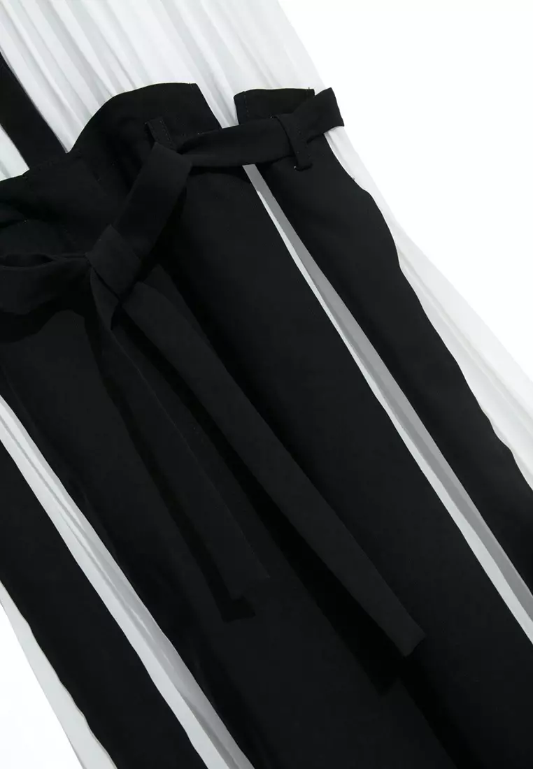 Pleated Colour Block Chiffon Dress