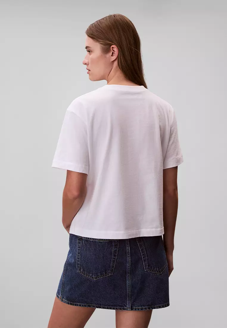 CKJ Womens Short Sleeve Boxy Graphic T-Shirt