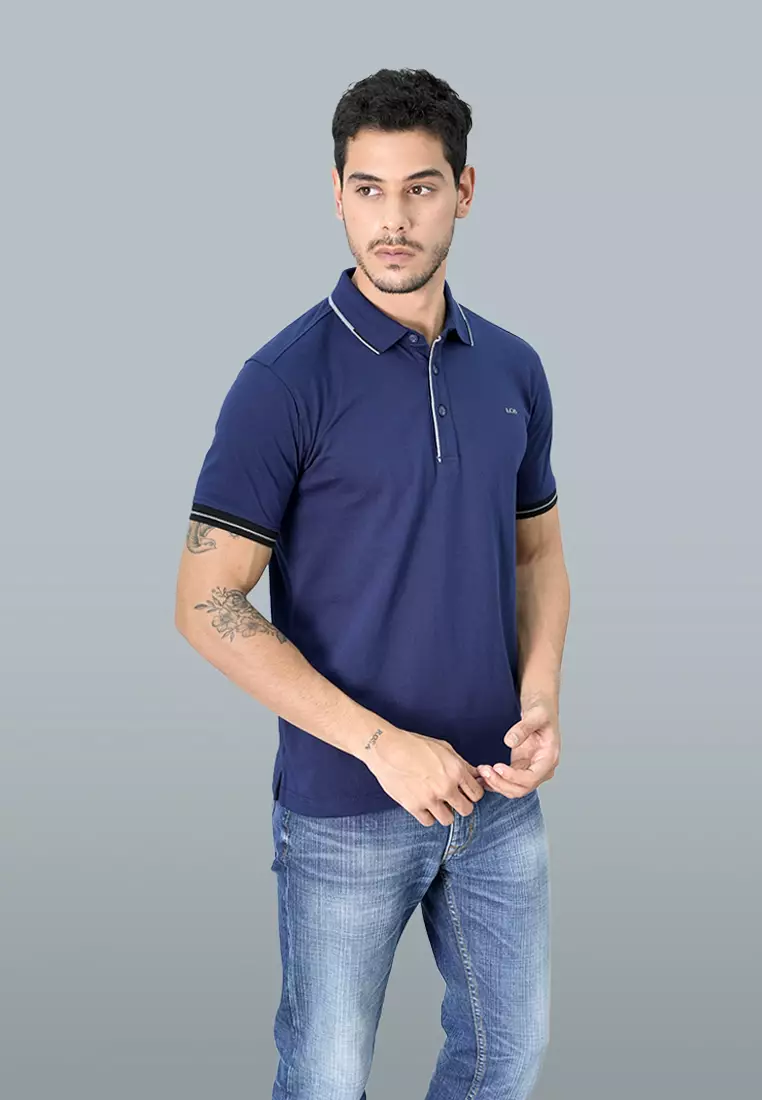 LGS - Kaos Polo Casual Pria Lengan Pendek Kerah Wangky Motif Polos Warna Navy Slim Fit - JWS.325.U3393F.01.C