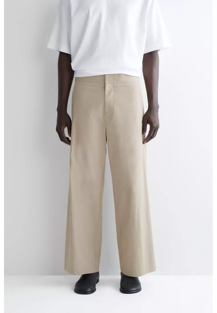 BARREL-LEG COTTON UTILITY  TROUSERS