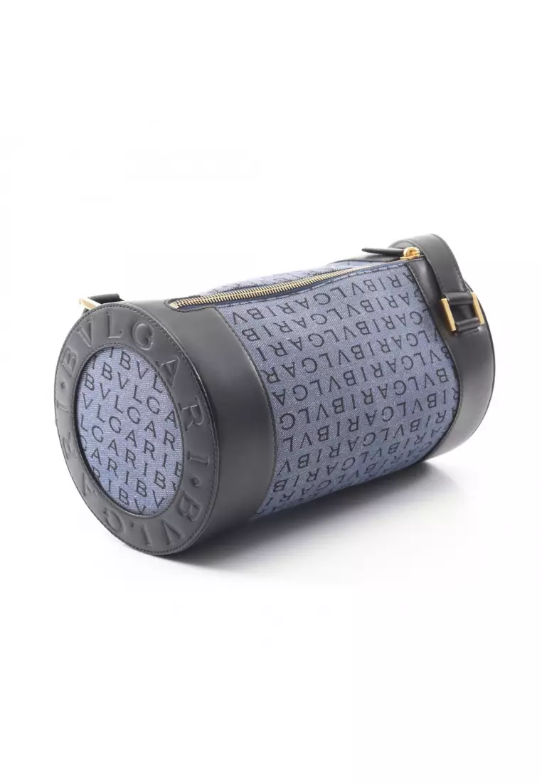 Pre-Loved Bvlgari B-ZERO1 B zero one logomania Shoulder bag canvas leather blue black