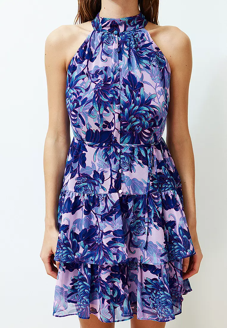 Floral Halter Neck Mini Dress