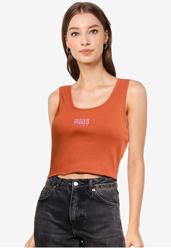 The Ragged Priest brown Slogan Racer Back Ribbed Vest AD82CAA678C601GS_1