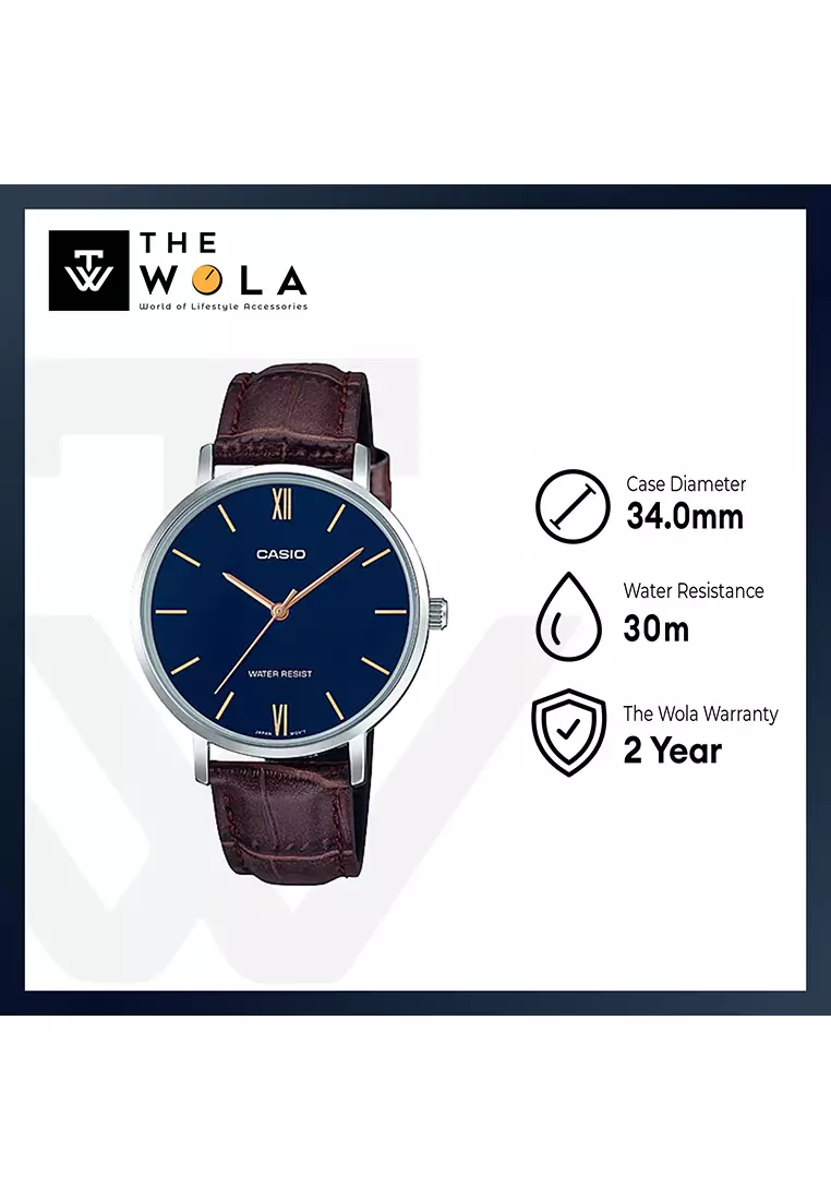 Women's Analog LTP-VT01L-2B Blue Leather Band Casual Watch