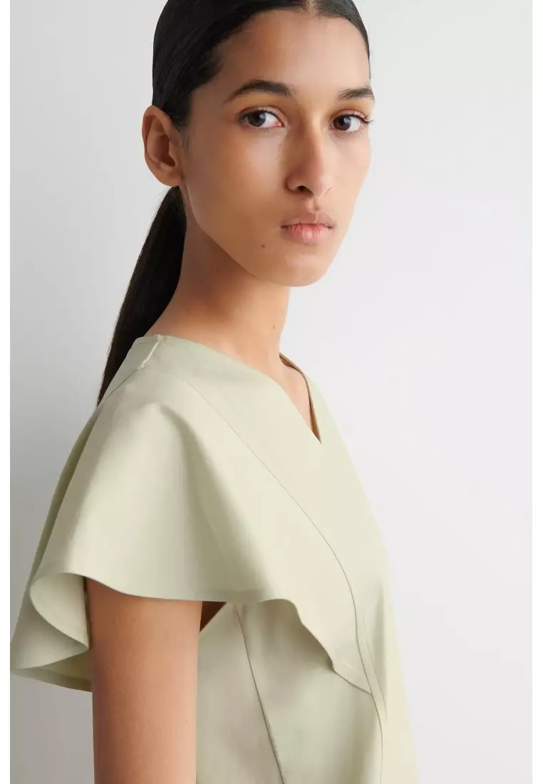 PETAL-SLEEVE COTTON MIDI DRESS