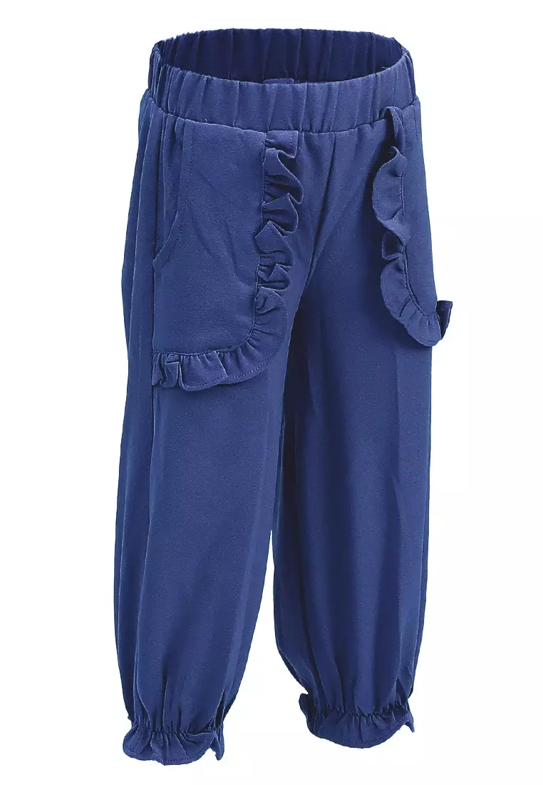 Yocelyn Celana Panjang Anak Perempuan Variasi Saku Pants Kids Daily Motif Polos Material Crepe ORIGINAL - Navy