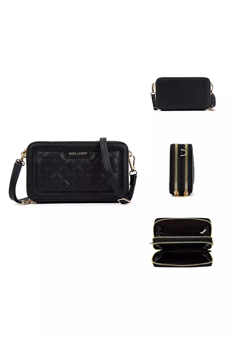 Tas Selempang Wanita 2 IN 1 Dompet Handphone Bahan Kulit PU Leather Premium ORIGINAL - Black