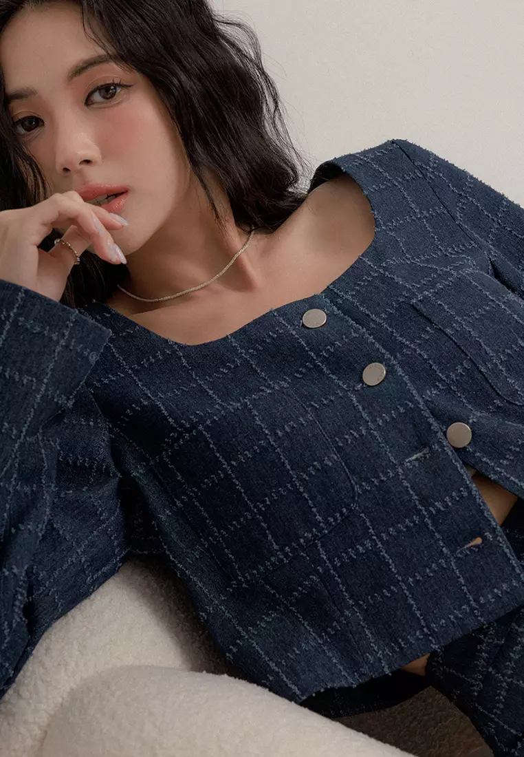 Tweed Square Neck Top