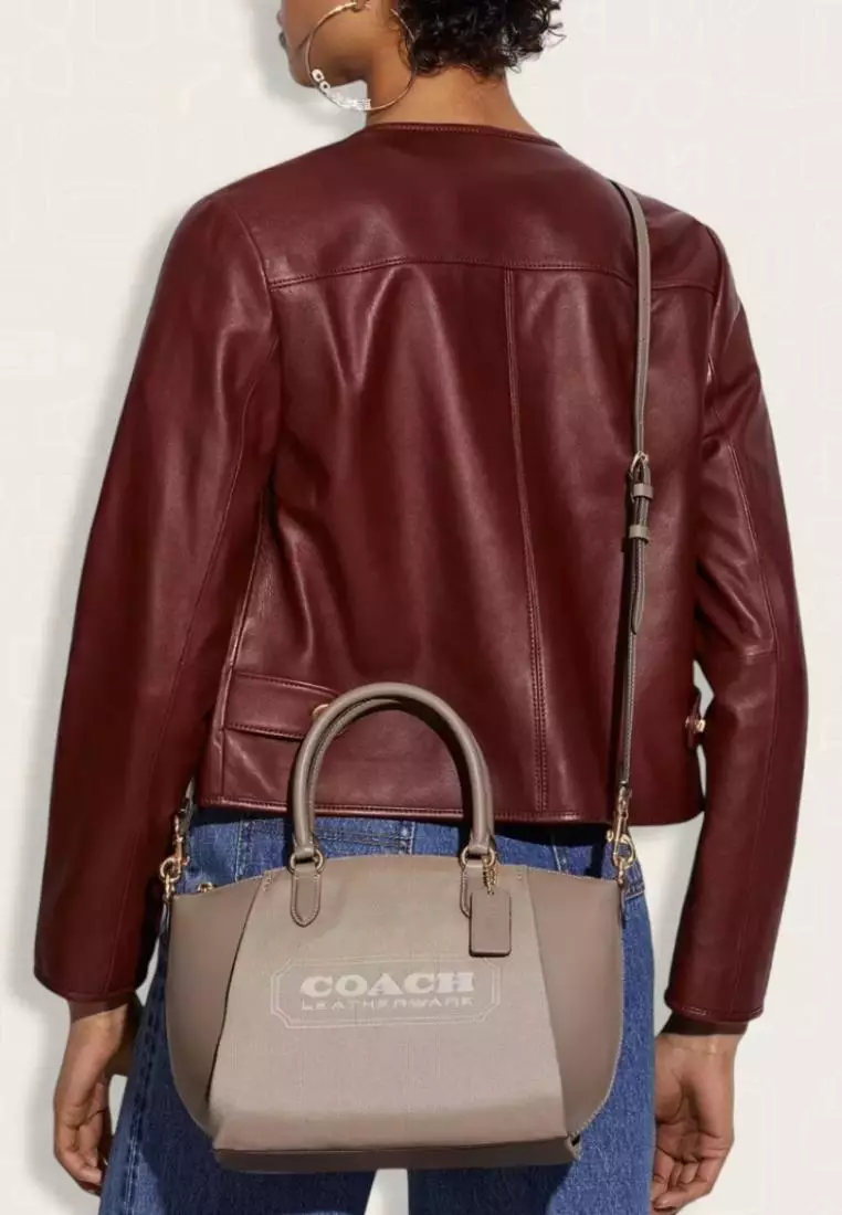 Coach Elise Satchel With Coach Badge Chalk Taupe