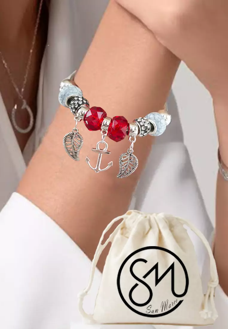 Accessories Wanita Anchor Pomora Charm Bracelet Gelang Wanita Silver, Red