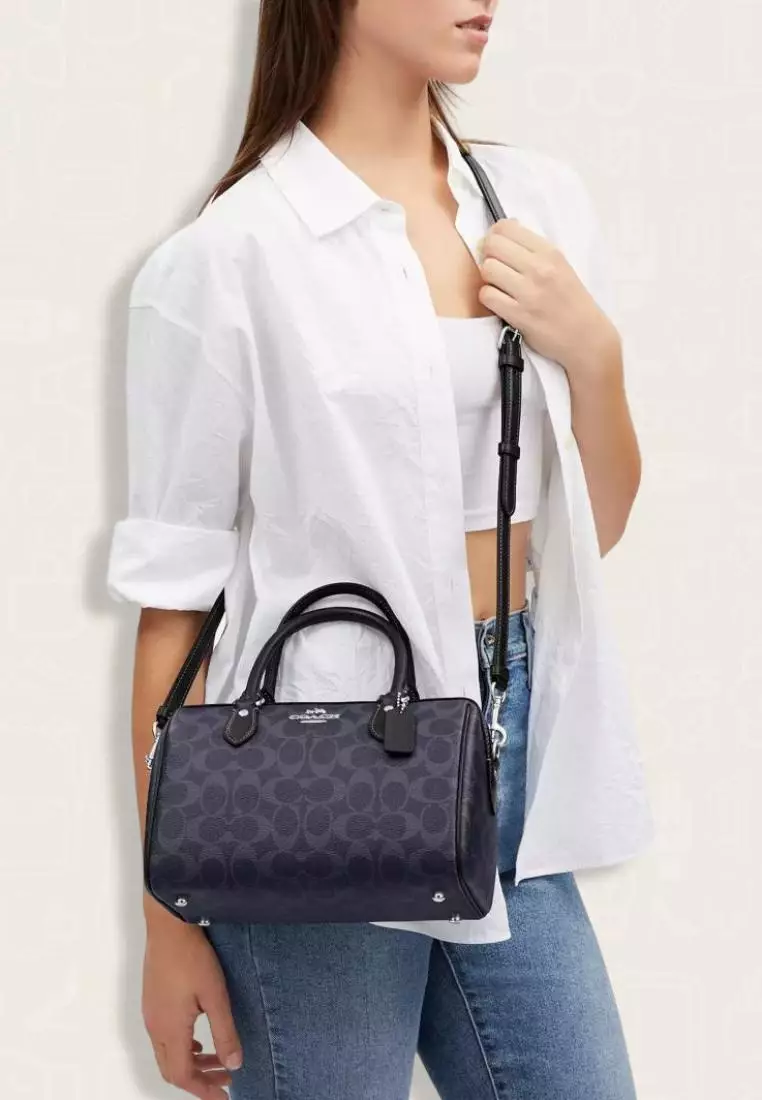 Coach Rowan Satchel In Signature Canvas Denim Midnight Navy