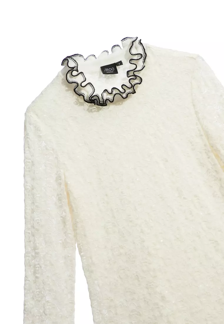 Floral Lace With Ruffle Collar Top