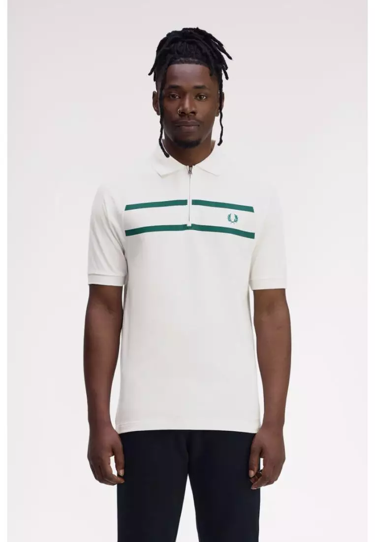 Buy Fred Perry Fred Perry M1726 Pique Zip Neck Polo Shirt (Snow