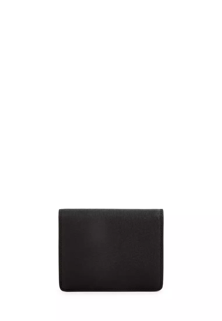Cerule Bifold Small Wallet With External Coin Compartment In Black