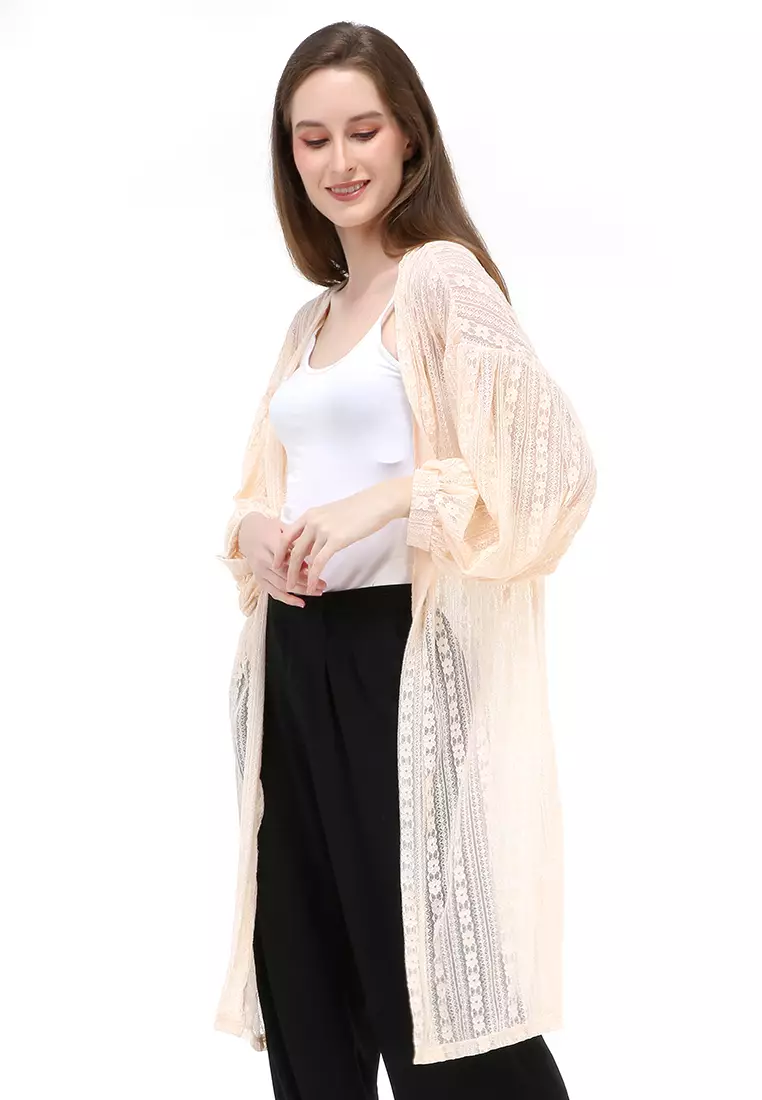 Shevia Cardigan Long Sleeves Wanita Design Elegant Atasan - Beige