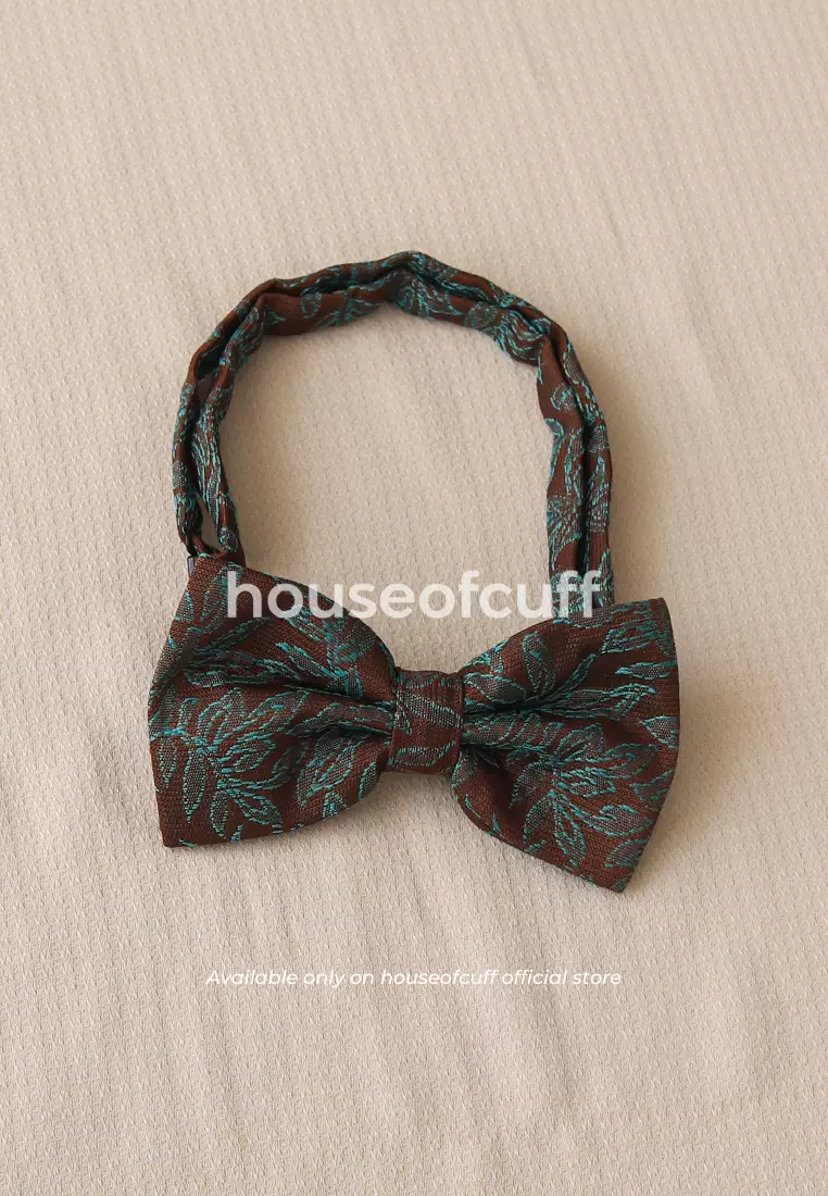 Houseofcuff dasi kupu pria bowtie pocket square jacquard coklat motif batik