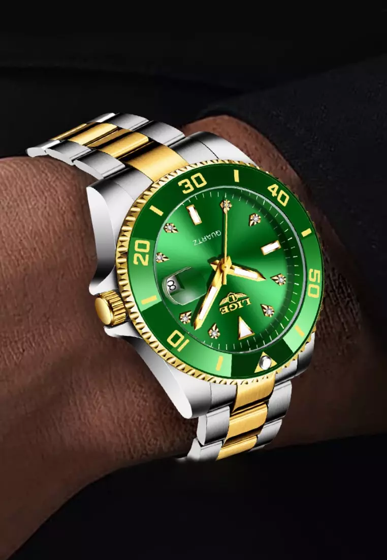 Unisex Classic Diver's Stainless Steel Quartz Watch, Stainless Steel Bracelet