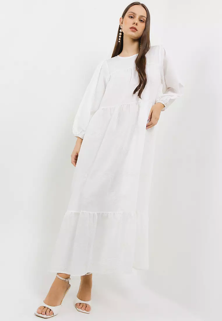 L/S Emb Tier Long Dress