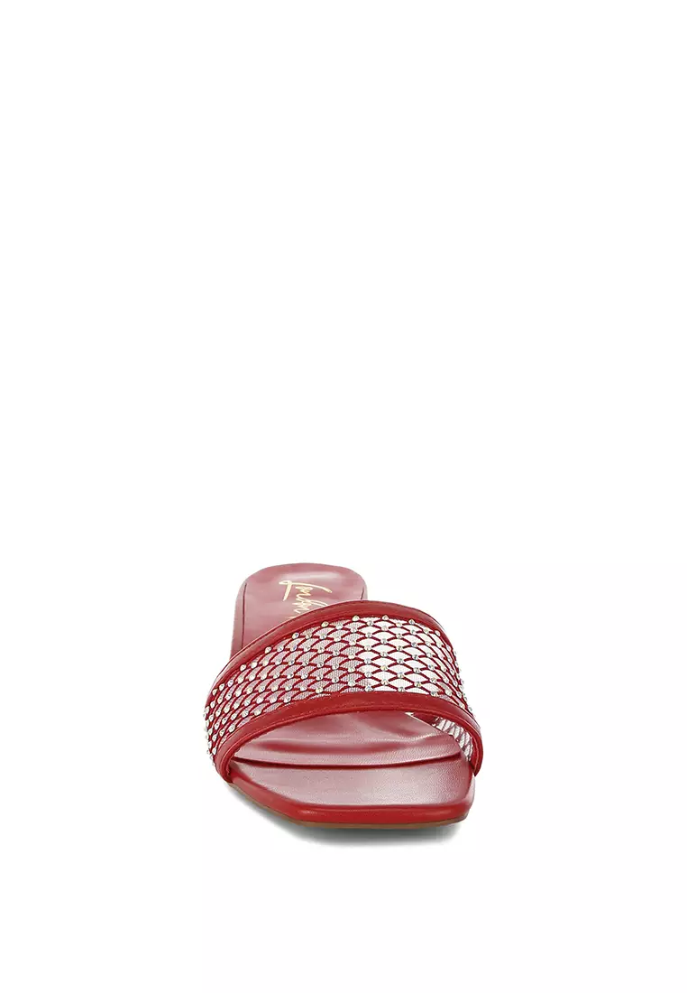 Rhinestone Studded Slip-On Heels In Red