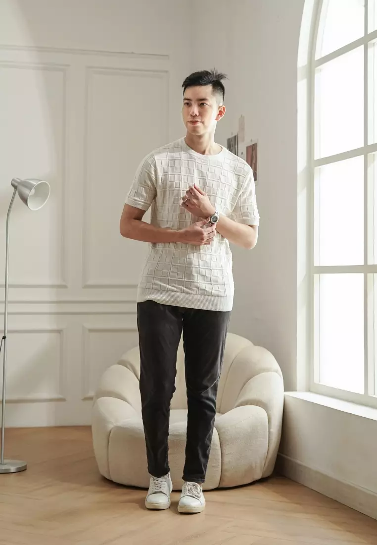 Kale Scott White / Kaos Rajut Premium Pria Lengan Pendek Motif