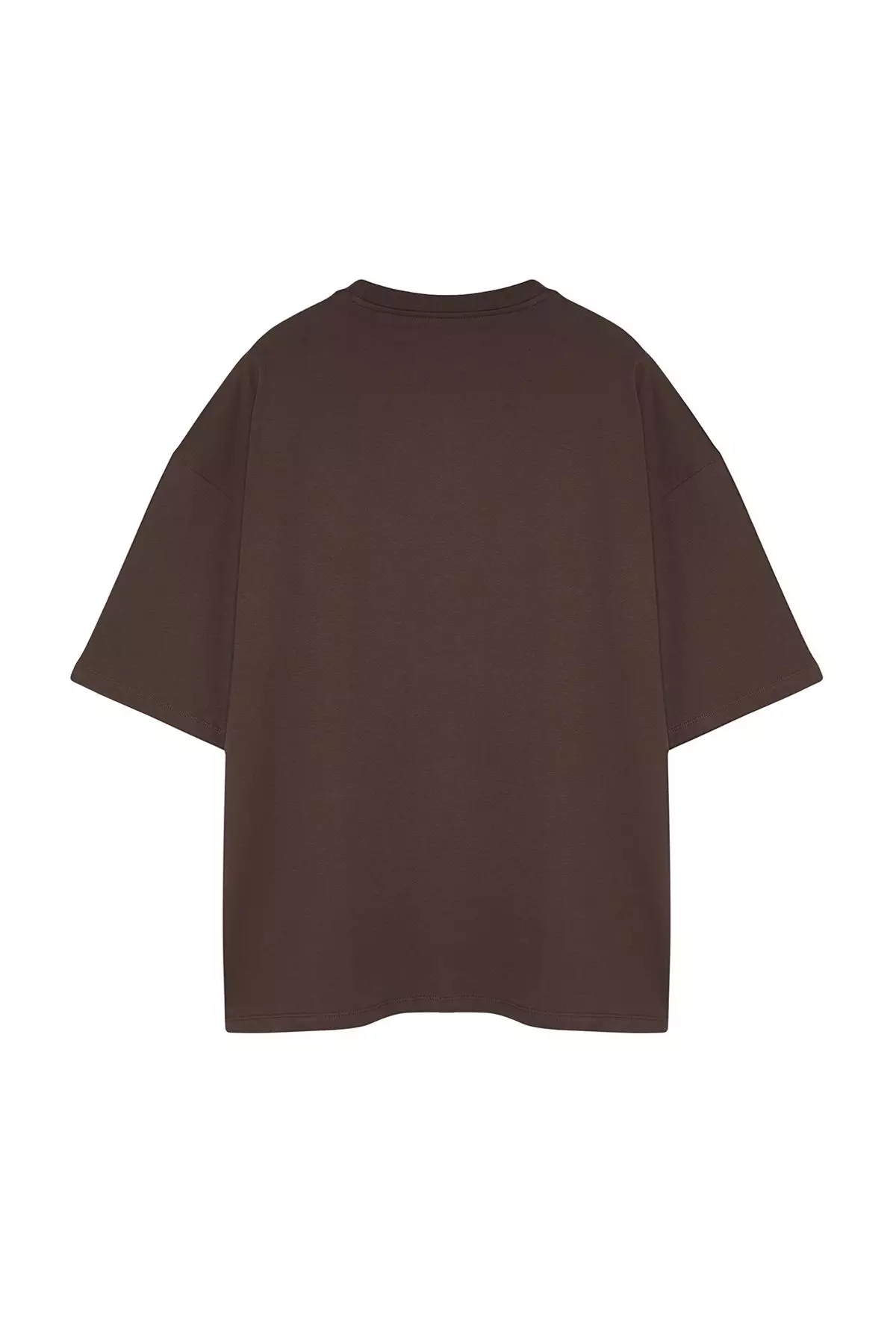 Plus Size Dark Brown Oversize Animal Print and Embroidered 100% Cotton T-Shirt TMNSS24BF00018