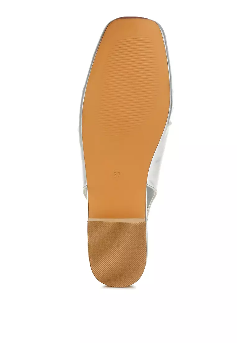 Metallic Square Toe Flat Slingbacks in Silver