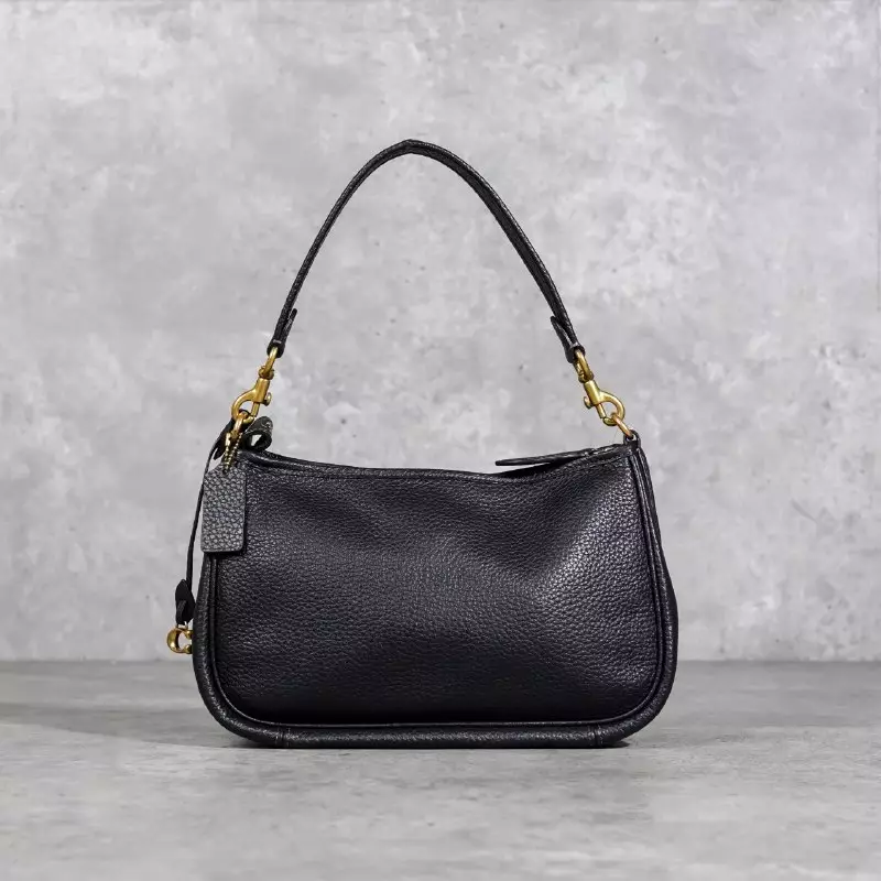 Tas COACH CARY PLAIN BLACK SOFT LEATHER SHOULDER BAG WITH LS 100% ORIGINAL