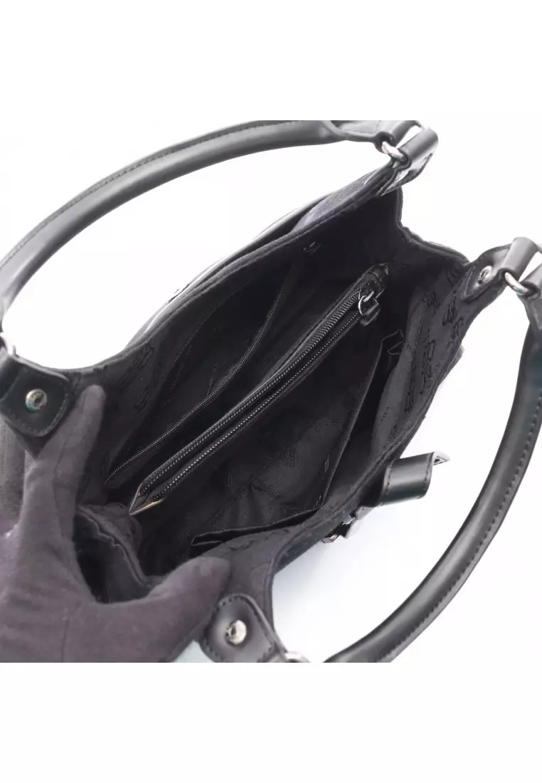 Pre-Loved BALENCIAGA BB monogram Handbag canvas leather black