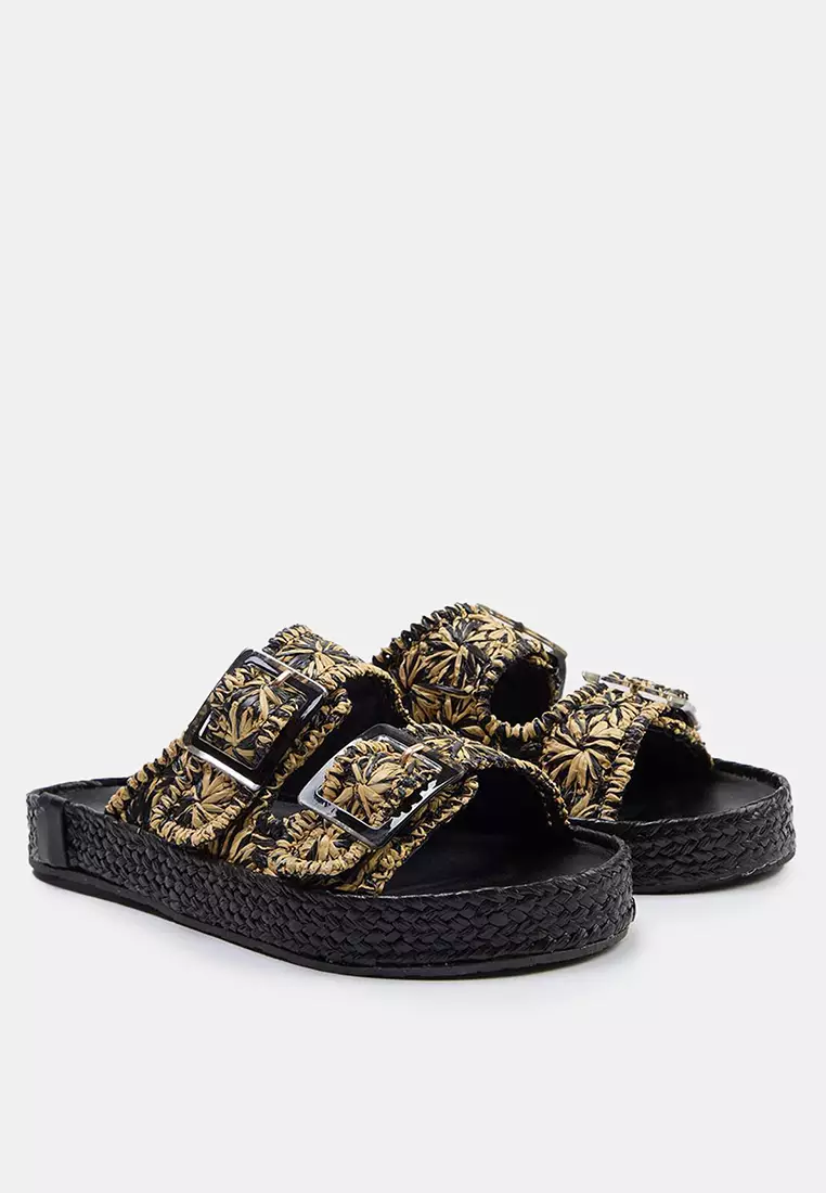 Double-Strapped Straw Slippers