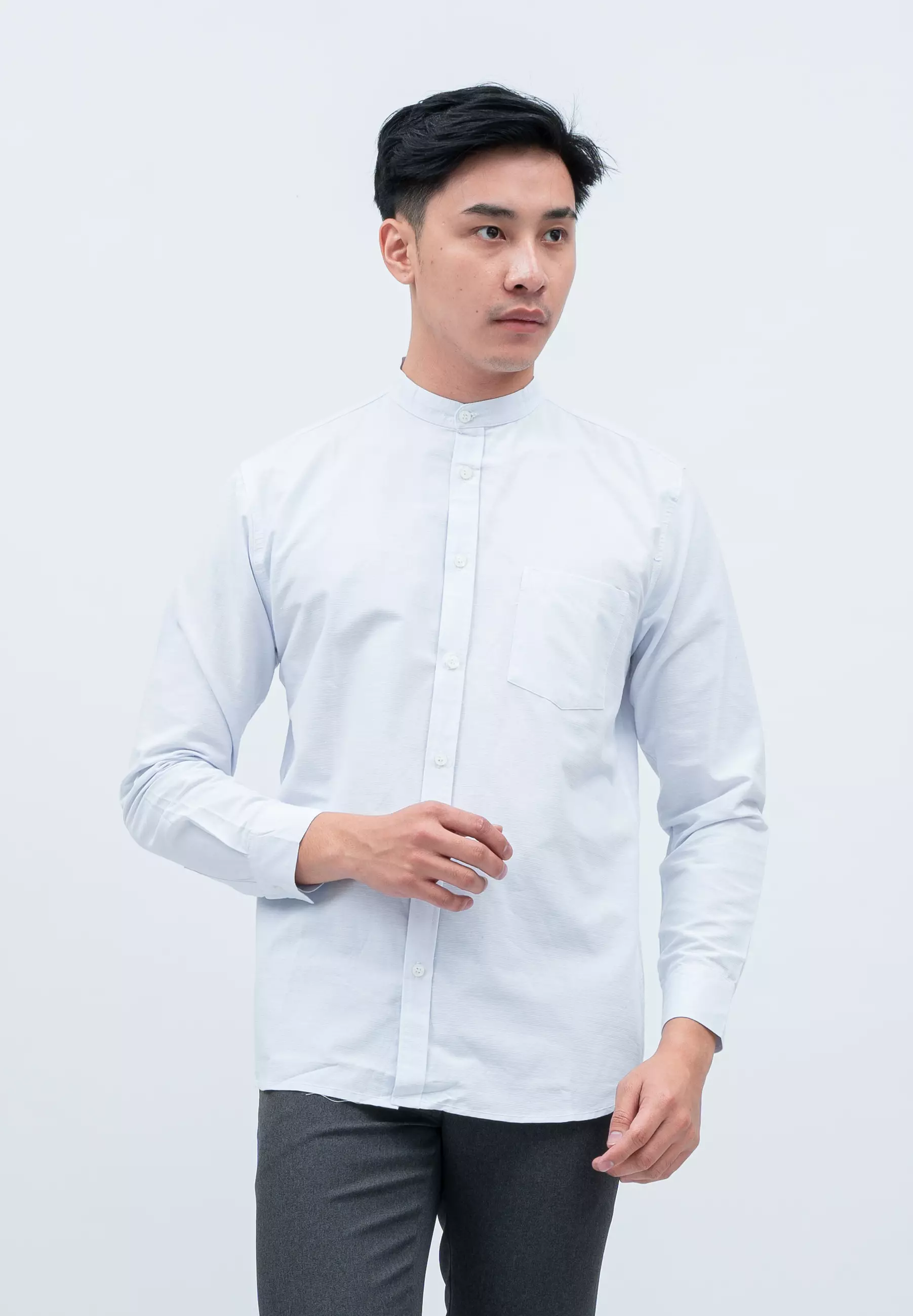 Houseofcuff Baju Koko Pria Polos Lengan Panjang Putih