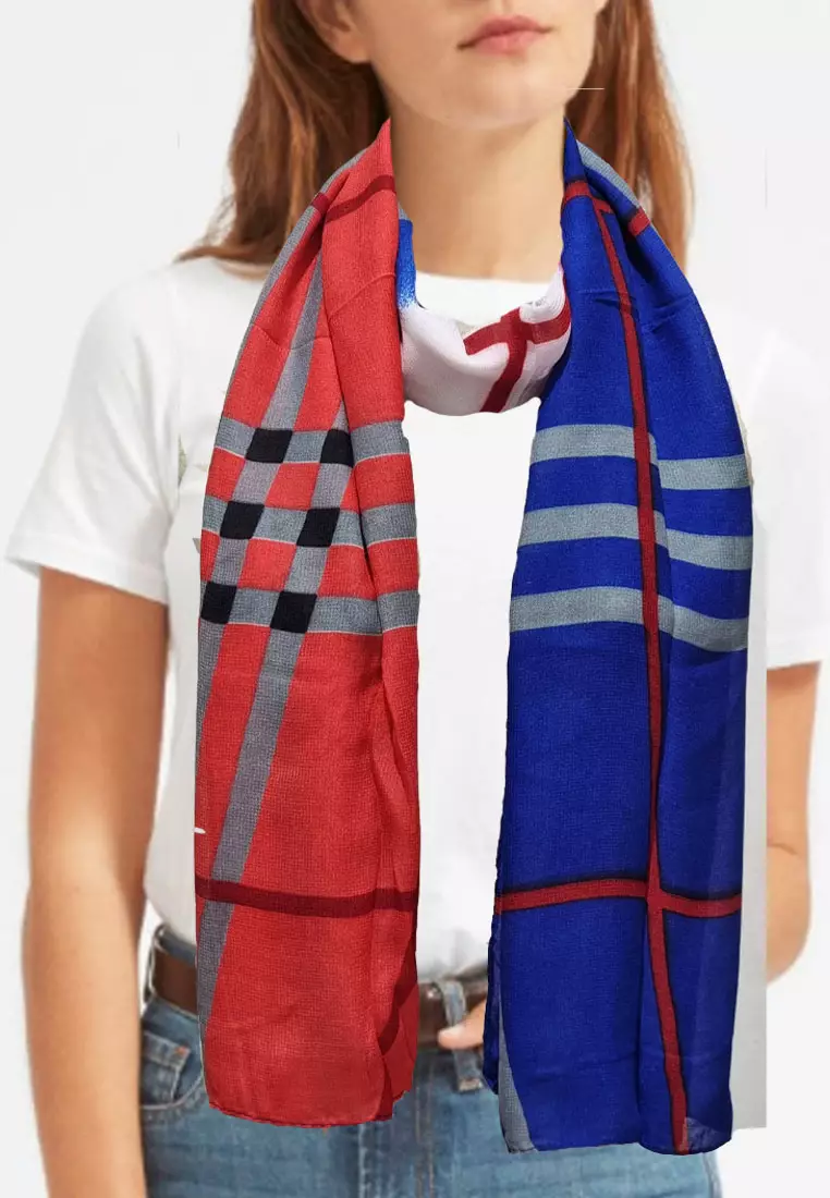 Checkered Poly.-Viscose Scarf Blue & Red