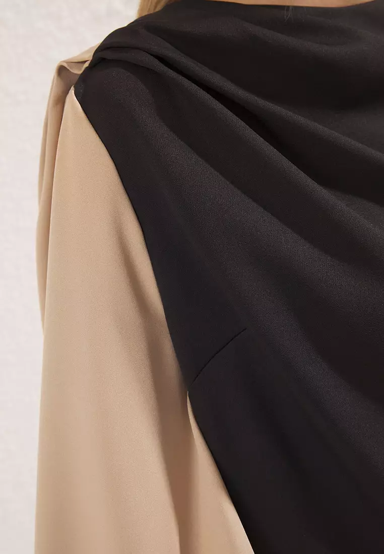 Mink Shawl Detailed Woven Evening Dress Tctss25Db00002