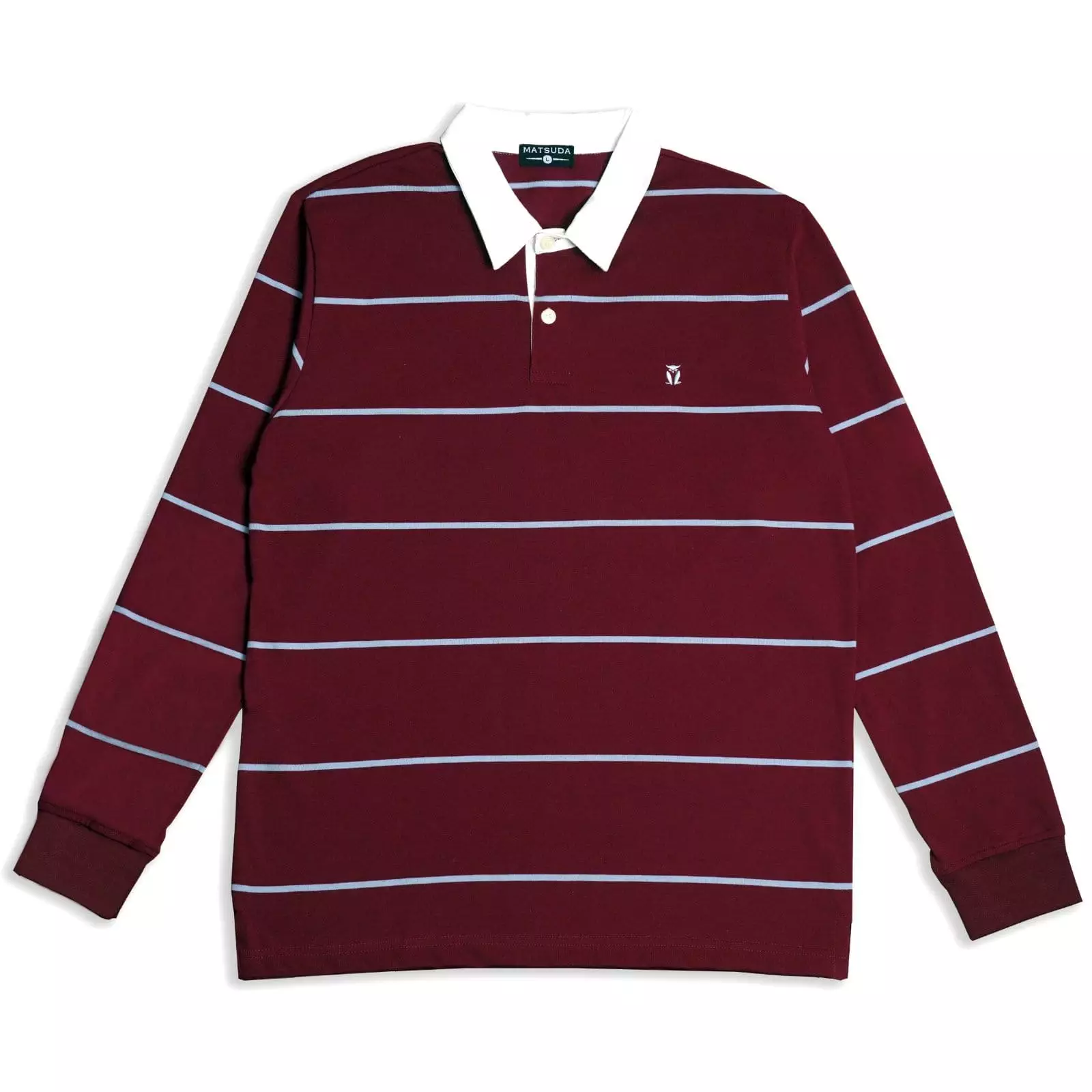 Matsuda Kaos Rugby Polo Shirt Katun Pria Lengan Panjang Tsuyama Burgundy