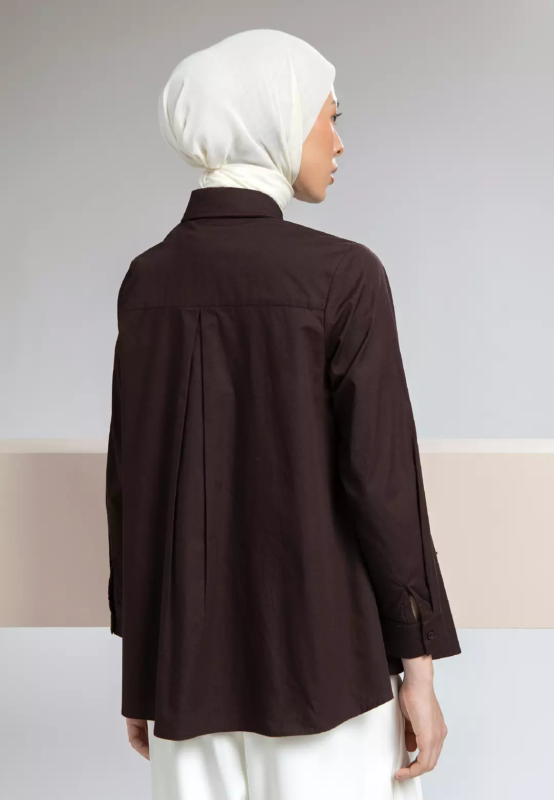 HijabChic Elarona Dark Brown Top - Atasan Kemeja Flower Bordir Tiga Dimensi Unik