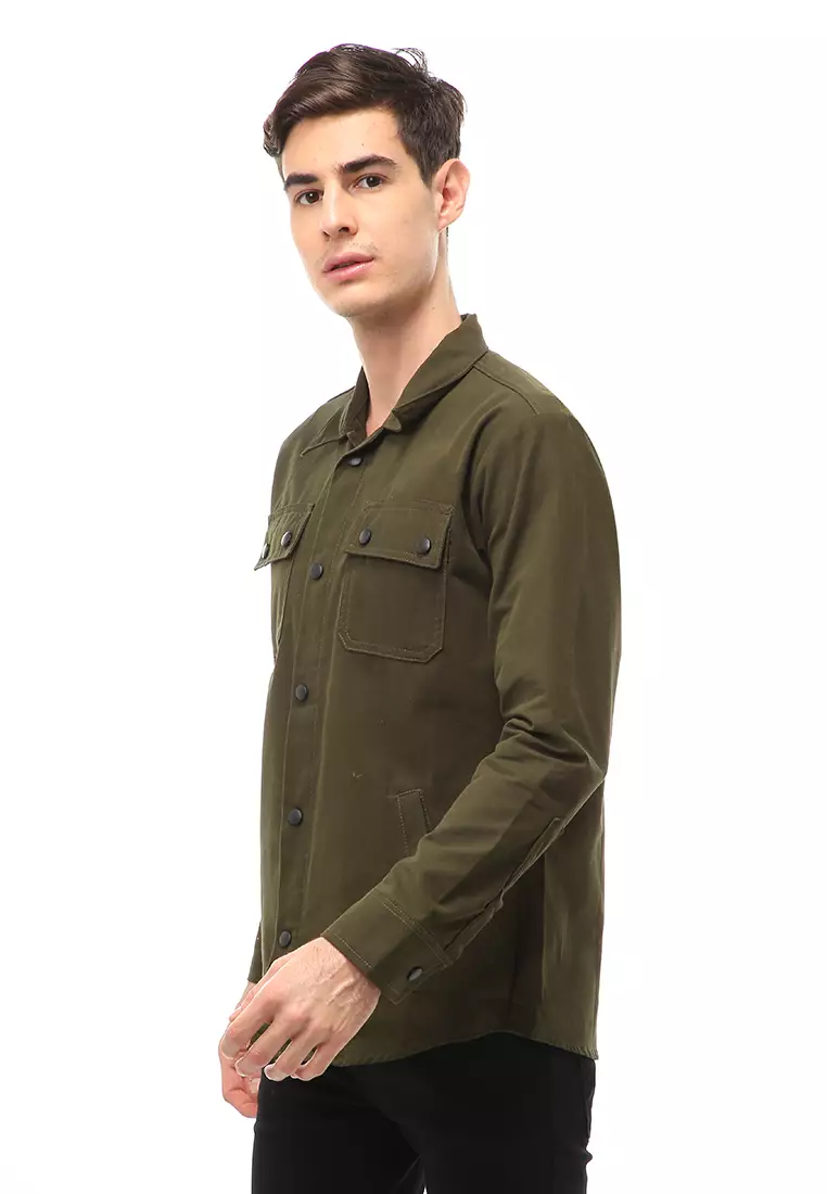 Clover Outerwear Jacket Pria Simple Design Material Canvas Suede ORIGINAL - Army