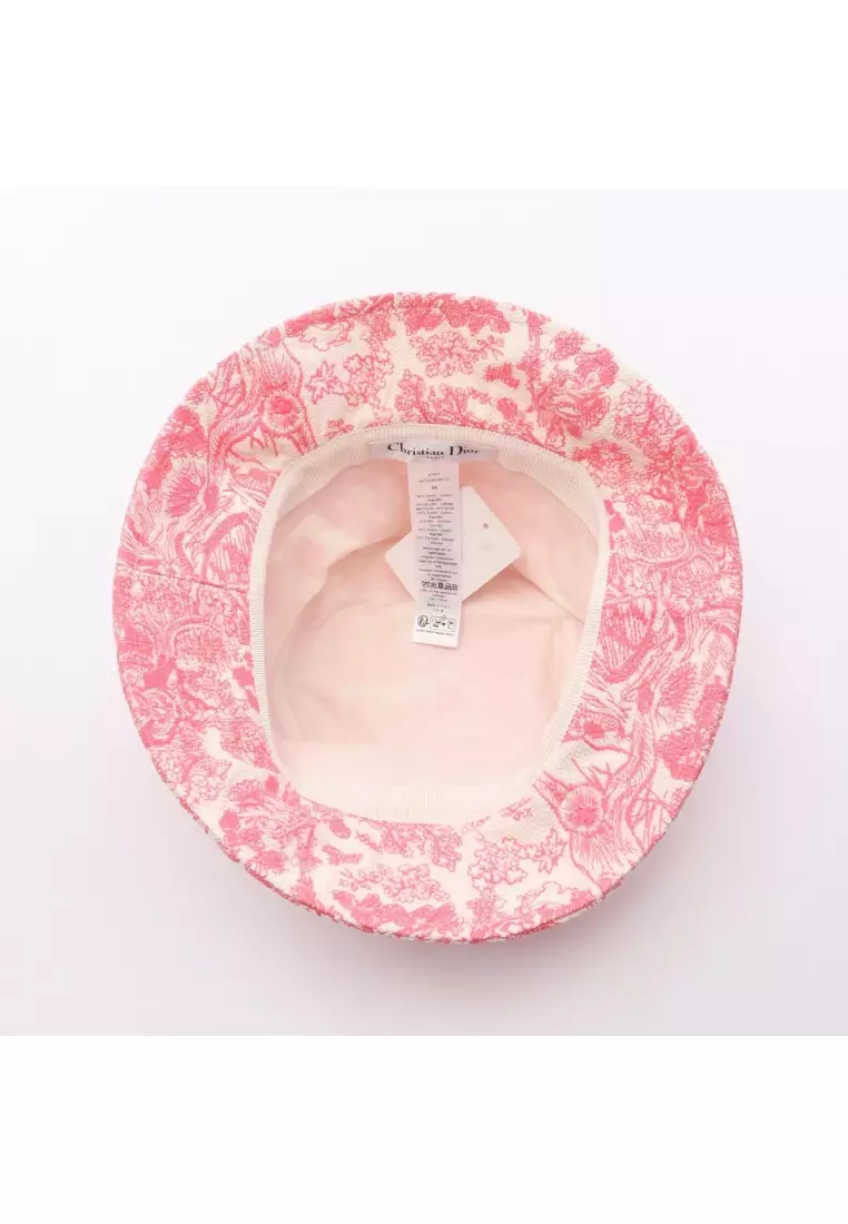 Pre-Loved Christian Dior D-Bobby bob hat Toile De Jouy sauvage embroidery hat cotton white pink