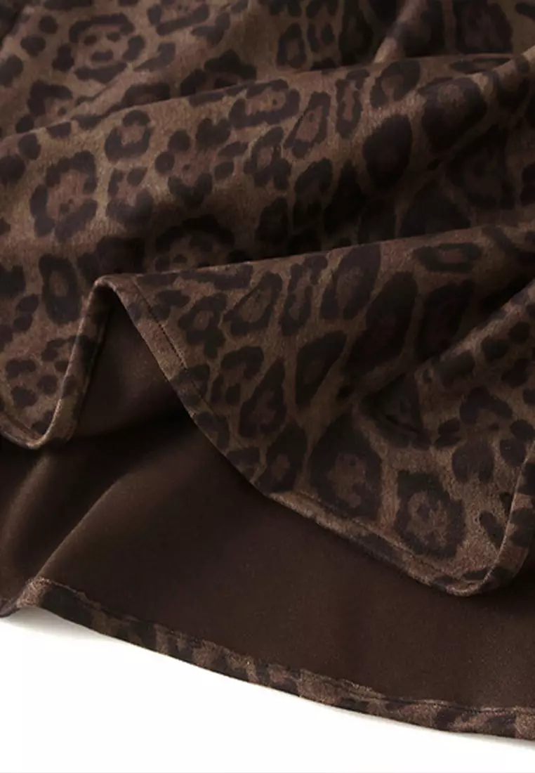 Faux Suede Leopard Print Fishtail Skirt AF9856