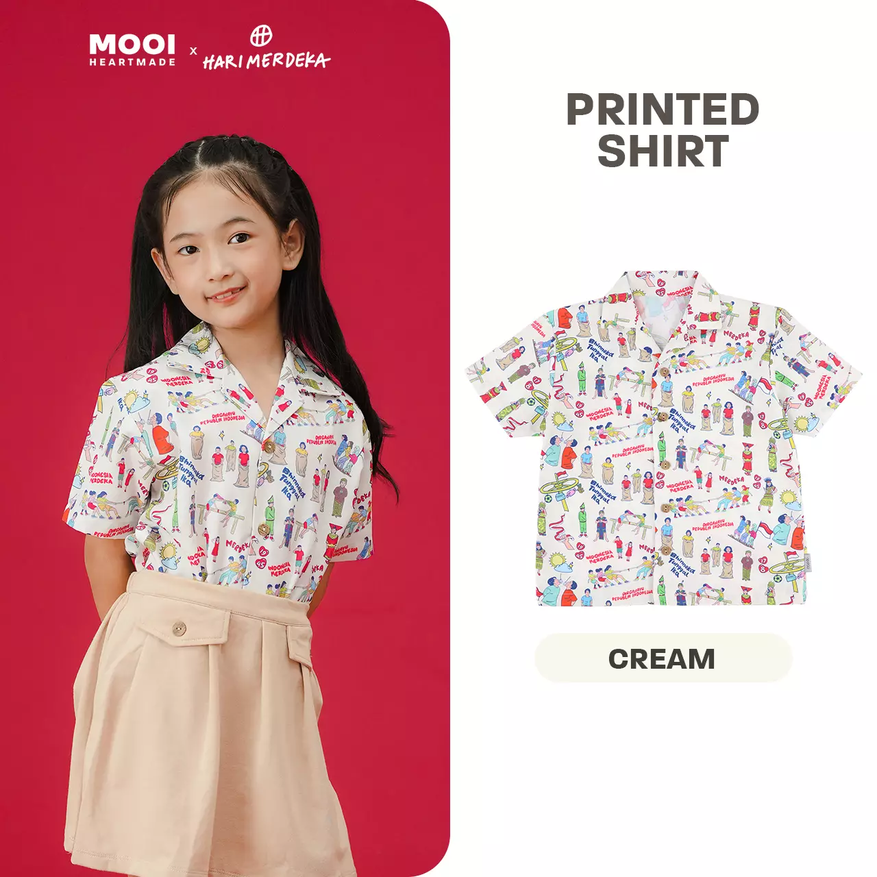 Mooi x Hari Merdeka 17 Agustus Kaos Kemerdekaan Kemeja Anak Printed Shirt - Cream