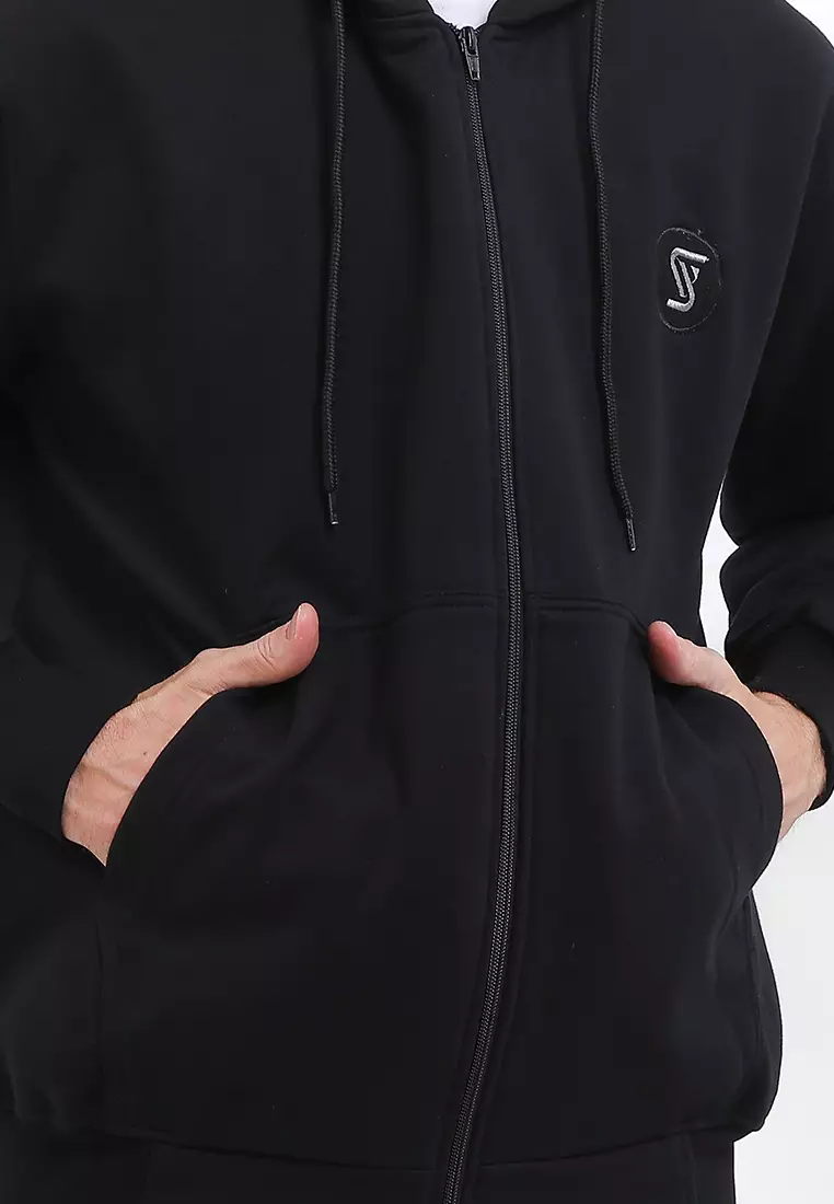 SYZLO Jaket Hoodie Zipper Cryptic Cotton Fleece - Black