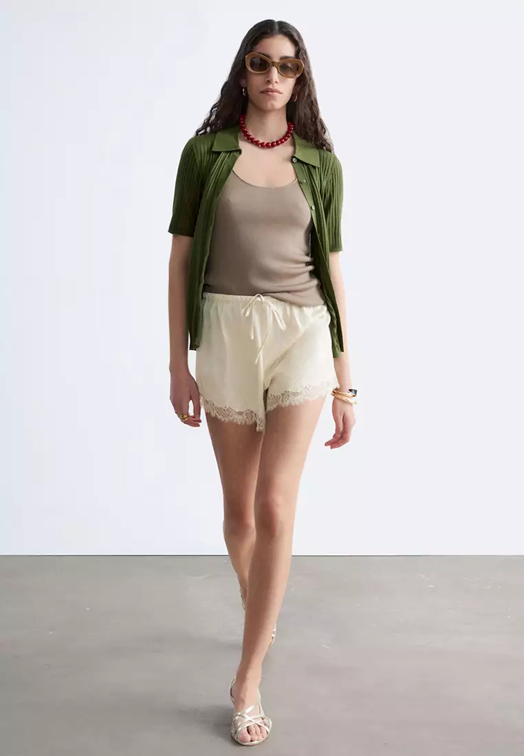 Lace-Panel Jacquard Mini Shorts