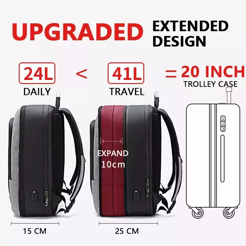 Arctic Hunter B00227L Tas Backpack Ransel Laptop Pria 17 USB Expandable - BLACK