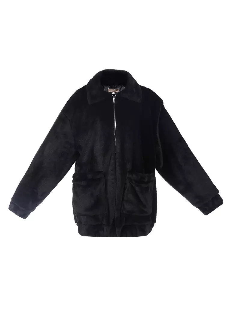 Fur bomber clearance jacket black