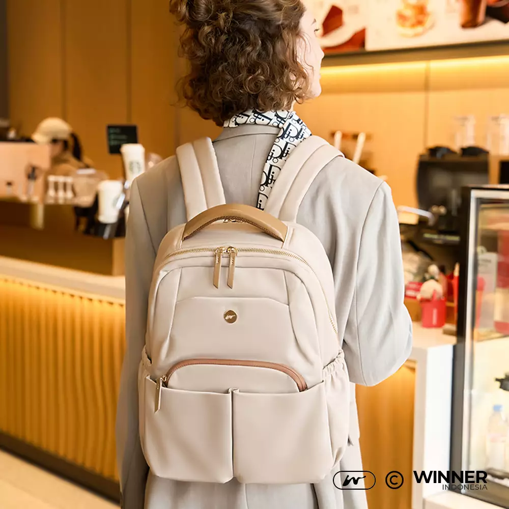 WINNER Tas Ransel Laptop 14 inch Oxford Anti-Air Backpack Korean Style (T14-004) Warna Khaki-14-inch