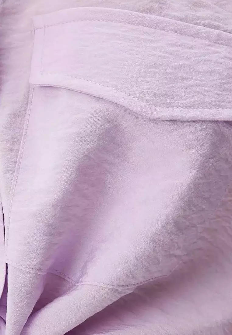 Front Tie Shirt Crop Buttoned Pocket Viscose