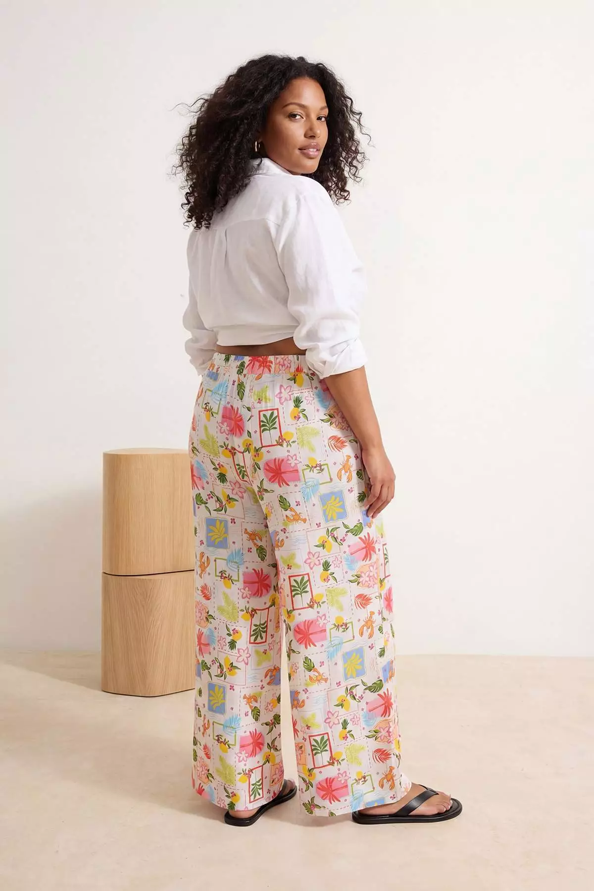 Beach Wear Multi-Colored Tropical Pattern Woven Pants Tbbss26Ar00018